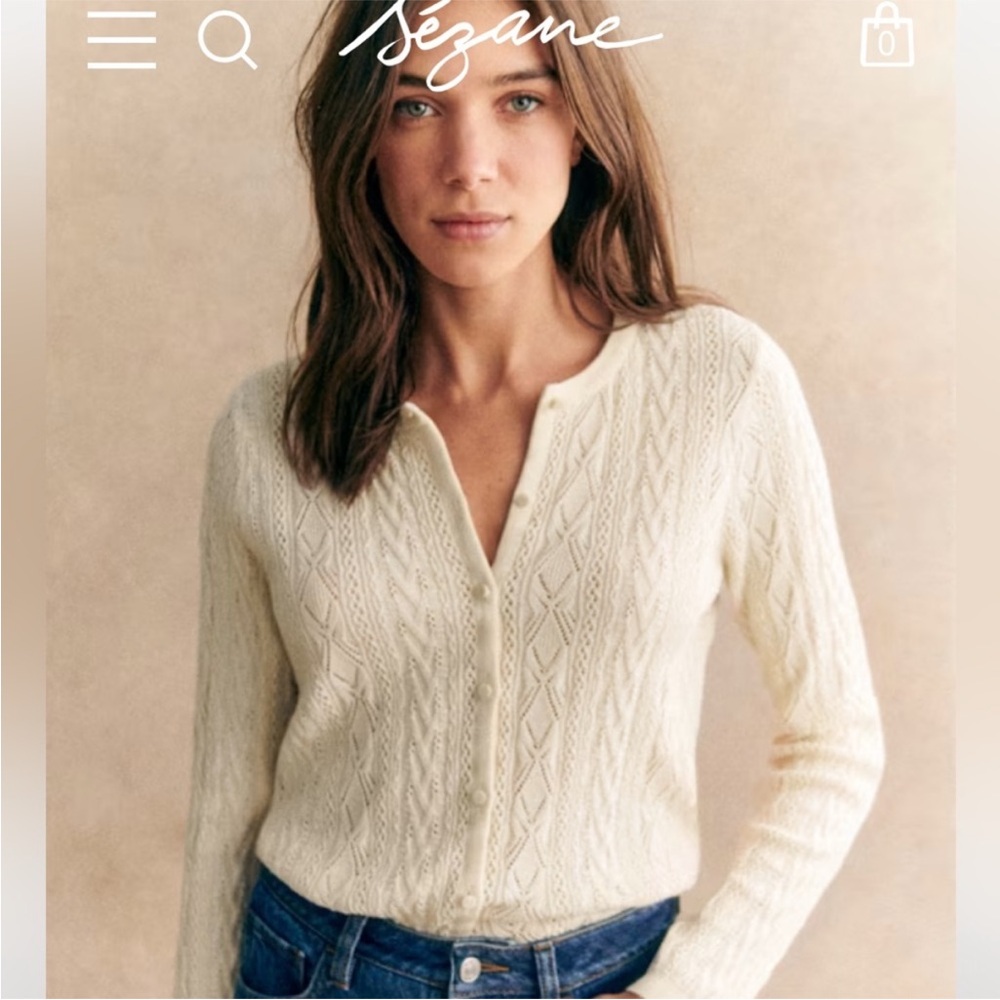 Sezane Ruben White Lace Knit Cardigan